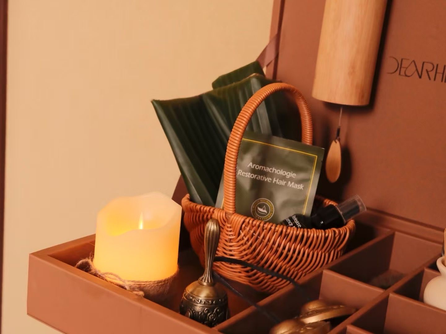 Aromatherapy restorative hair mask and candle setup at premium head spa in Bellevue WA